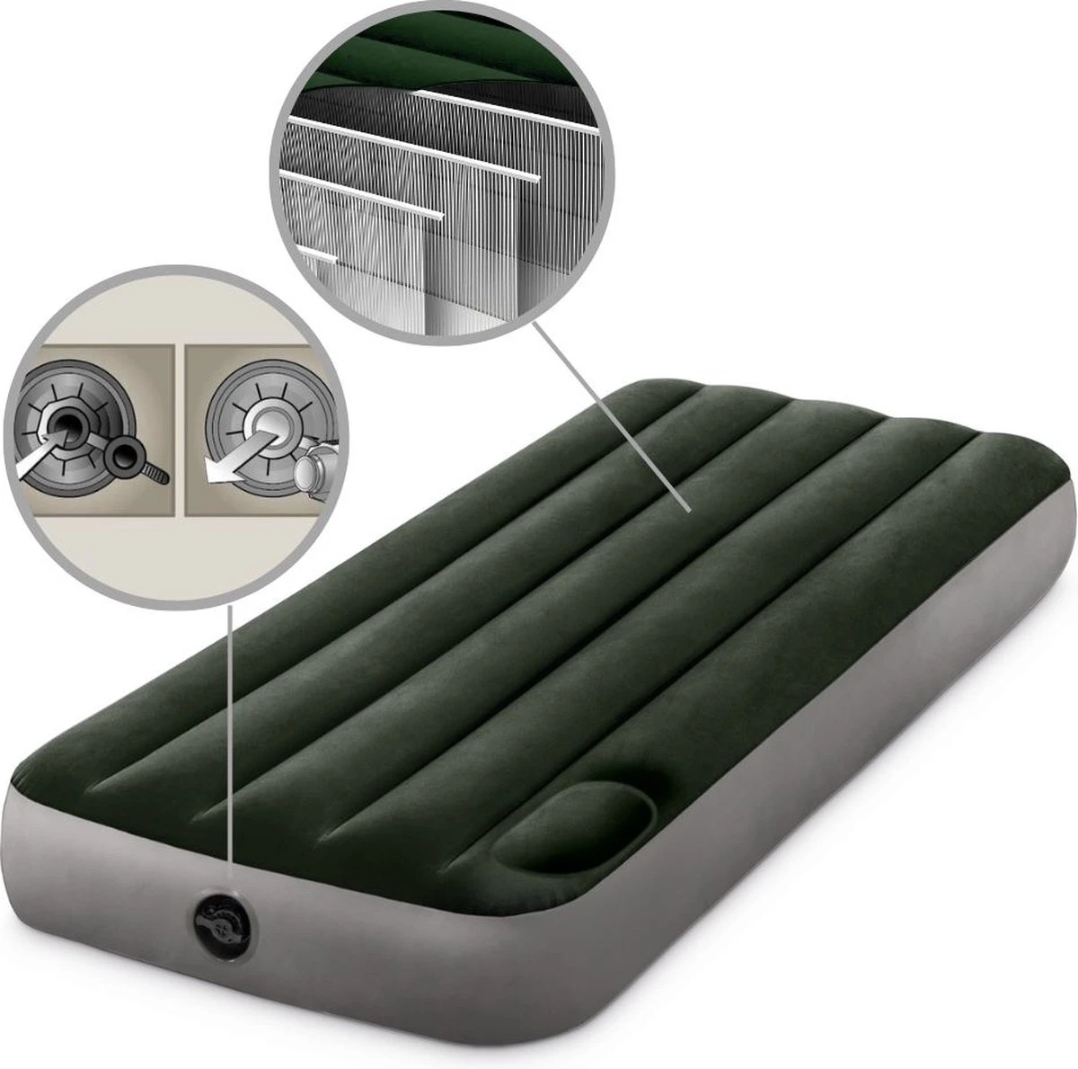 Intex Luchtbed - 1-Persoons - 76 X 191 X 25 Cm - Groen - Met Ingebouwde Voetpomp + Hoeslaken Wit + Reparatieset 10 Intex Luchtbed - 1-Persoons - 76 X 191 X 25 Cm - Groen - Met Ingebouwde Voetpomp + Hoeslaken Wit + Reparatieset - Afbeelding 8