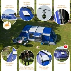 Skandika Montana 8 Sleeper Tent – Tunneltent – 8 Persoons Familietent - Campingtent – Sleeper Technology (2 Tot 4 Extra Donkere Slaapcabines) – Ingenaaide Tentvloer - Muggengaas – 700 X 310 X 200 Cm (LxBxH) – 5000mm Waterkolom – Kamperen – Blauw/wit -Buiten Kamperen 1200x1199
