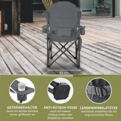 Skandika Relax Comfort Campingstoel - Campingstoel Opvouwbaar - Comfortabele Klapstoel Met Drinkhouder En Koelvak, Tot Max. 160 Kg, Opvouwbaar, Lichtgewicht | Vouwstoel Voor Kamperen, Camping, Festival, Vissen – Grijs -Buiten Kamperen 1200x1200 1052
