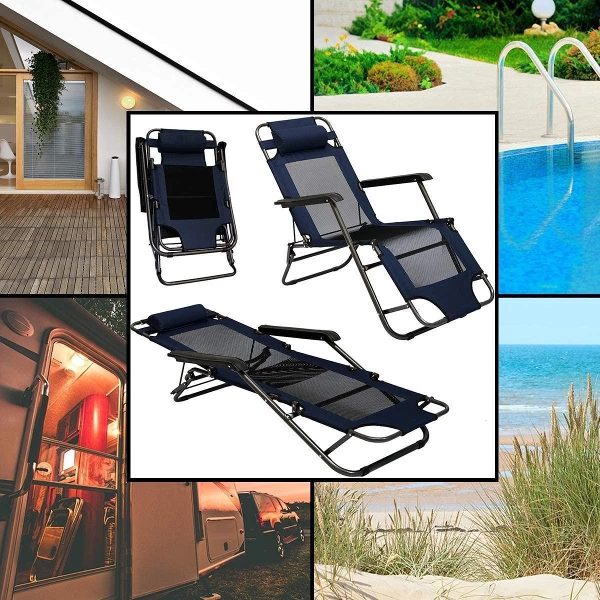 Ligstoel 155x60cm - Opvouwbaar Campingstoel Ligbed Strandstoel Tuinstoel Vouwligstoel Blauw 8 Ligstoel 155x60cm - Opvouwbaar Campingstoel Ligbed Strandstoel Tuinstoel Vouwligstoel Blauw - Afbeelding 6