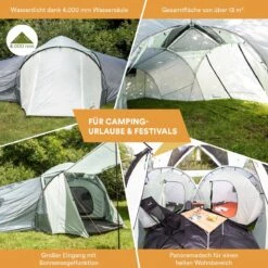 Skandika Bern 4 Koepeltent - Koepeltent - Tenten - 4 Persoons Kampeertent Met Panoramisch Dakraam, 2 Slaapcabines, Grondzeil, 210 Cm Stahoogte, Waterdicht, 4000 Mm Waterkolom - Grote Outdoor Familie Tent, Kampeertent - Grijs -Buiten Kamperen 1200x1200 114