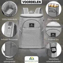 Needventure Koeltas - Lunchtas - Koelrugtas - Picknicktas - 20 Liter - Flessenhouder - Bieropener - Grijs -Buiten Kamperen 1200x1200 1386