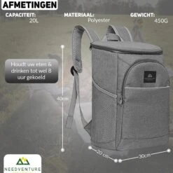 Needventure Koeltas - Lunchtas - Koelrugtas - Picknicktas - 20 Liter - Flessenhouder - Bieropener - Grijs -Buiten Kamperen 1200x1200 1387