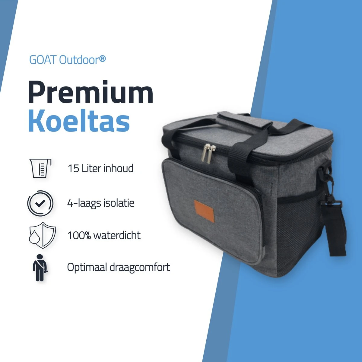 GOAT Outdoor 4 Laags Geïsoleerde Koeltas - Lunchtas 15 Liter - Grijs - Excl. Koelelementen 4 GOAT Outdoor 4 Laags Geïsoleerde Koeltas - Lunchtas 15 Liter - Grijs - Excl. Koelelementen - Afbeelding 2