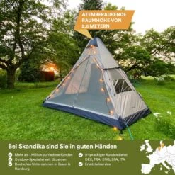 Skandika Tipi Kotona Air Opblaasbare Tent – Opblaasbare Tenten - 4 Persoons Tipi Tent – Tenten - Campingtent – Ingenaaide Tentvloer – Muggengaas – 260 Cm Stahoogte – 490 X 370 X 260 (L X B X H) – Outdoor, Camping, Tuin – Luchttent - Kamperen - Beige -Buiten Kamperen 1200x1200 155