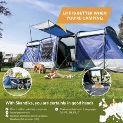 Skandika Montana 8 Sleeper Tent – Tunneltent – 8 Persoons Familietent - Campingtent – Sleeper Technology (2 Tot 4 Extra Donkere Slaapcabines) – Ingenaaide Tentvloer - Muggengaas – 700 X 310 X 200 Cm (LxBxH) – 5000mm Waterkolom – Kamperen – Blauw/wit -Buiten Kamperen 1200x1200 179
