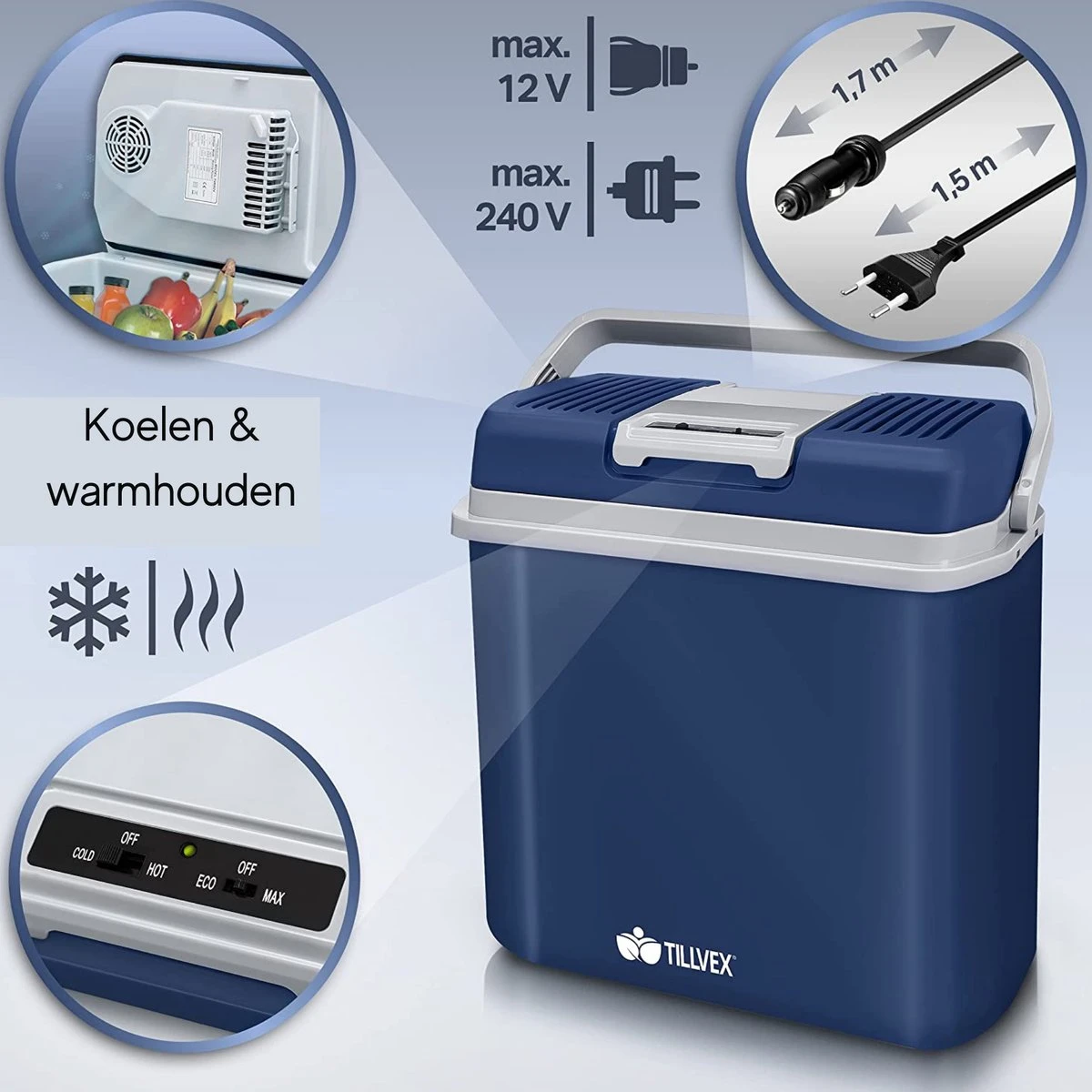 Tillvex- Koelbox, Coolbox, 24 Liter, Blauw 9 Tillvex- Koelbox, Coolbox, 24 Liter, Blauw - Afbeelding 7
