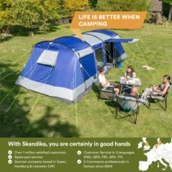 Skandika Montana 8 Tent – Tunneltenten – 8 Persoons Tent – Campingtent – 200 Cm Stahoogte – 2-4 Slaapcabines - Muggengaas – Familietent – 4 Ingangen – 700 X 310 X 200 Cm (L X B X H) - 5000 Mm Waterkolom – Outdoor, Camping – Kamperen – Blauw -Buiten Kamperen 1200x1200 182