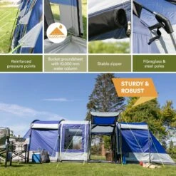 Skandika Montana 8 Tent – Tunneltenten – 8 Persoons Tent – Campingtent – 200 Cm Stahoogte – 2-4 Slaapcabines - Muggengaas – Familietent – 4 Ingangen – 700 X 310 X 200 Cm (L X B X H) - 5000 Mm Waterkolom – Outdoor, Camping – Kamperen – Blauw -Buiten Kamperen 1200x1200 184