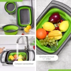 Buxibo - 3-Delige Keuken Vergiet Set Inklapbaar Groen/Grijs -Buiten Kamperen 1200x1200 1886