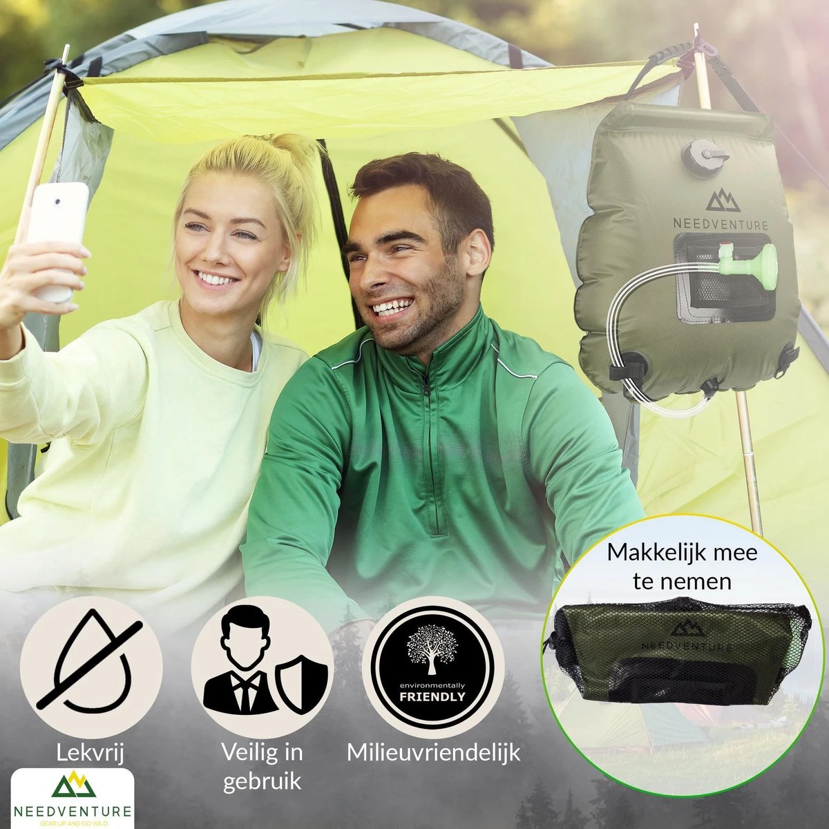 Needventure Solar Douche - Camping Douchezak - Buiten Douche - Tuindouche - Inclusief Thermometer - Waterzak Met Douchekop - 20L - Groen 8 Needventure Solar Douche - Camping Douchezak - Buiten Douche - Tuindouche - Inclusief Thermometer - Waterzak Met Douchekop - 20L - Groen - Afbeelding 6