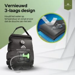 Needventure Solar Douche - Camping Douchezak - Buiten Douche - Tuindouche - Inclusief Thermometer - Waterzak Met Douchekop - 20L - Zwart 16 Needventure Solar Douche - Camping Douchezak - Buiten Douche - Tuindouche - Inclusief Thermometer - Waterzak Met Douchekop - 20L - Zwart -Buiten Kamperen 1200x1200 1968
