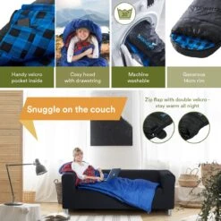 Skandika Dundee Flannel-L Slaapzak – Mummmieslaapzakken – Slaapzakken Volwassen - Maat M – Unisex - Katoen, Luxe Kwaliteit, Dubbele Slaapzak, 3 Seizoenen, Tot -20°C - 220 X 80 Cm - Outdoor Kampeerslaapzak – Ritssluiting Links - Zwart/blauw -Buiten Kamperen 1200x1200 232