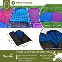 Skandika Dundee Flannel-L Slaapzak – Mummmieslaapzakken – Slaapzakken Volwassen - Maat M – Unisex - Katoen, Luxe Kwaliteit, Dubbele Slaapzak, 3 Seizoenen, Tot -20°C - 220 X 80 Cm - Outdoor Kampeerslaapzak – Ritssluiting Links - Zwart/blauw -Buiten Kamperen 1200x1200 234