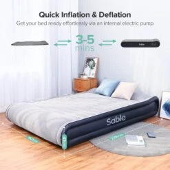 Sable Luxe Queen Size 2 Persoons Luchtmatras Met Ingebouwd Kussen, Opblaasbaar Luchtbed Met Ingebouwde Elektrische Pomp Voor Kamperen, Reizen Of Overnachtende Gasten Of Festival -Buiten Kamperen 1200x1200 376