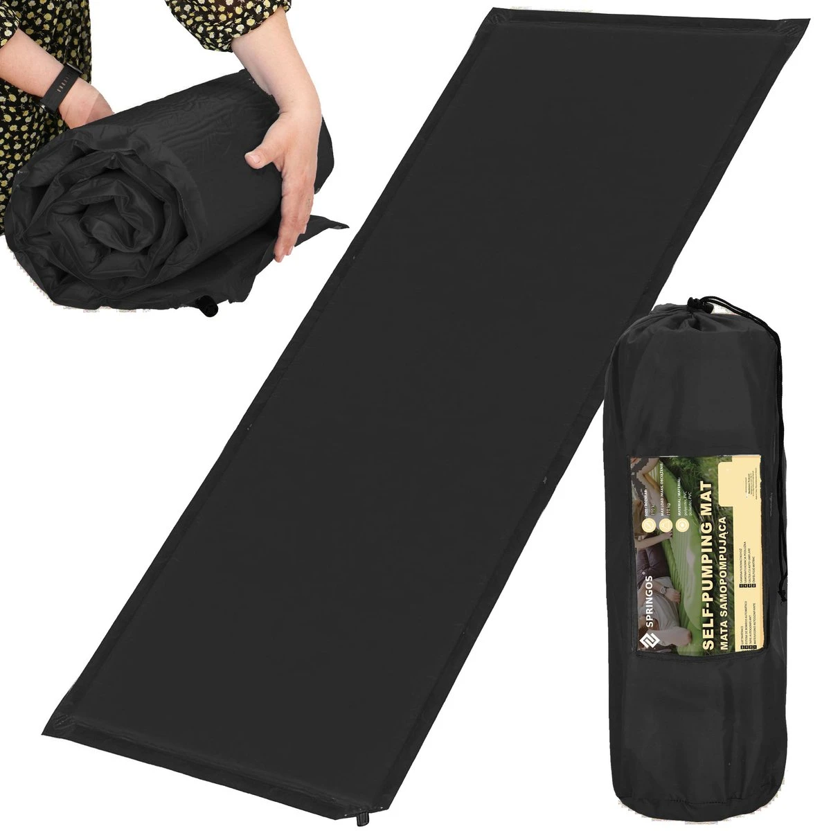 Springos Slaapmat | Zelfopblazend | 180 Cm | Inclusief Hoes | Zwart 12 Springos Slaapmat | Zelfopblazend | 180 Cm | Inclusief Hoes | Zwart - Afbeelding 10