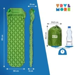 TRVLMORE Slaapmat - Zelfopblazend - 1 Persoons - Ingebouwde Pomp En Kussen - Groen -Buiten Kamperen 1200x1200 565