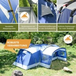 Skandika Nimbus Sleeper 12 Tent – Koepeltenten – 12 Persoons Familietent - Campingtent – Muggengaas – Sleeper Technology (3 Extra Donkere Slaapcabines) – 760 X 630 X 215 Cm (LxBxH) – 5000 Mm Waterkolom – Camping, Tuin – Kamperen – Blauw/wit -Buiten Kamperen 1200x1200 58