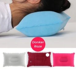 Reiskussen - Opblaasbaar Kampeer Kussen – Hippyfy – Strand Kussen - Zachte Lounge Kussen - Festival Kussen – Picknick Kussen - Vliegtuig Kussen – Hoofdkussentje - Kamperen – Op Reis – Opblaasbare Kussentje – Donker Roze -Buiten Kamperen 1200x1200 609