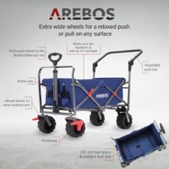 AREBOS Handkar | Transportwagen | Apparatuurwagen | Opvouwbaar | Duwstang| Blauw -Buiten Kamperen 1200x1200 639