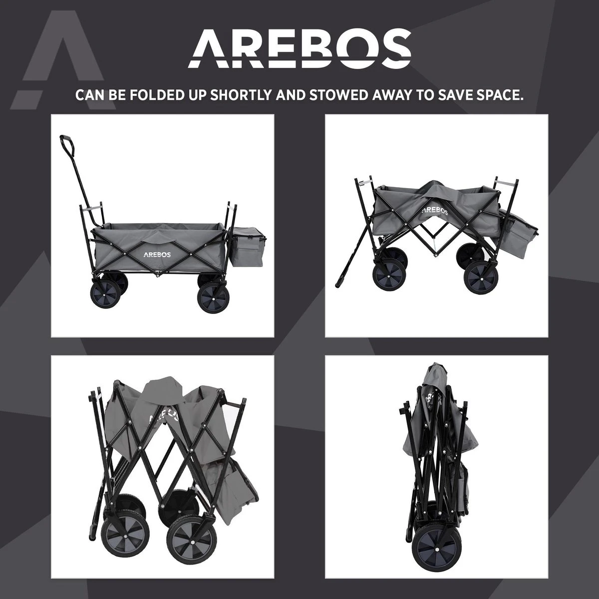 AREBOS Handwagen Vouwbare Dak Handwagen Vouwbare Trolley Uitrustingswagen Grijs 4 AREBOS Handwagen Vouwbare Dak Handwagen Vouwbare Trolley Uitrustingswagen Grijs - Afbeelding 2