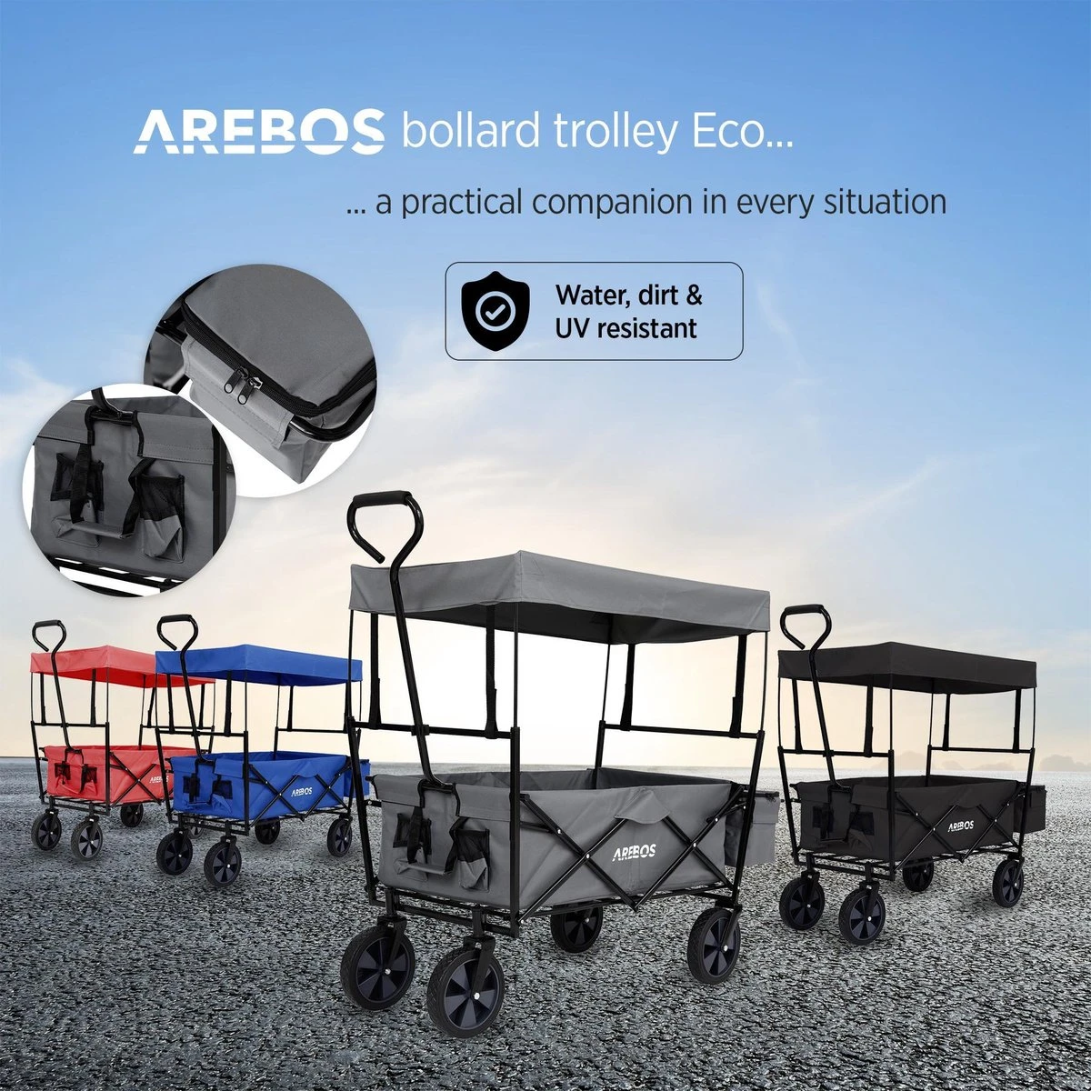 AREBOS Handwagen Vouwbare Dak Handwagen Vouwbare Trolley Uitrustingswagen Grijs 5 AREBOS Handwagen Vouwbare Dak Handwagen Vouwbare Trolley Uitrustingswagen Grijs - Afbeelding 3