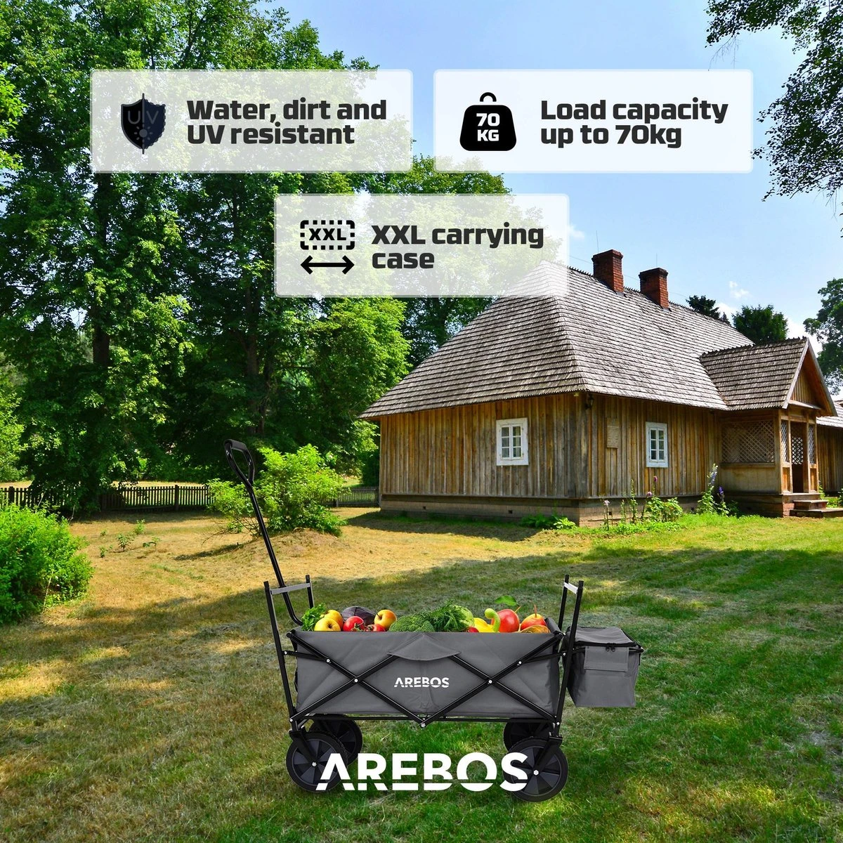 AREBOS Handwagen Vouwbare Dak Handwagen Vouwbare Trolley Uitrustingswagen Grijs 8 AREBOS Handwagen Vouwbare Dak Handwagen Vouwbare Trolley Uitrustingswagen Grijs - Afbeelding 6