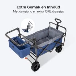 LifeGoods Bolderkar - Opvouwbaar - Tot 120KG - 103L - Extra Draagtas En Duwstang - Wasbaar Polyester - 98x45cm - Blauw/Grijs -Buiten Kamperen 1200x1200 694