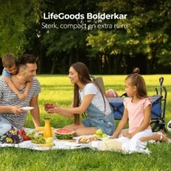 LifeGoods Bolderkar - Opvouwbaar - Tot 120KG - 103L - Extra Draagtas En Duwstang - Wasbaar Polyester - 98x45cm - Blauw/Grijs -Buiten Kamperen 1200x1200 697