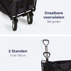 LifeGoods Bolderkar - Opvouwbaar - Draaibare Wielen - 2 Standen - 70KG Draagkracht - Zwart -Buiten Kamperen 1200x1200 724