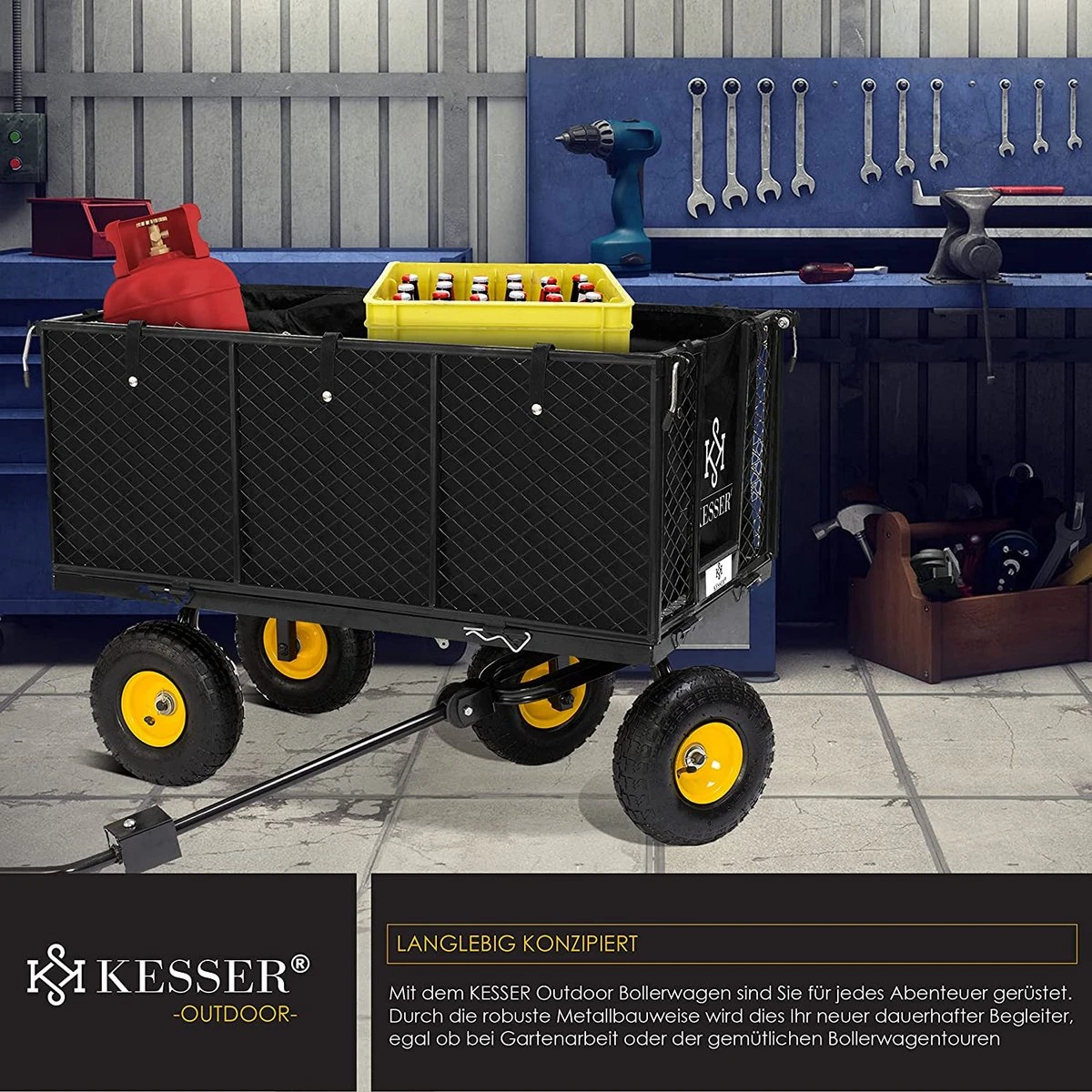 Exxen KESSER® Bolderkar, 550 Kg Belastbaar, Tuinwagen, Transportwagen, Tuinwagen, Uitneembaar Zeil, Gereedschapswagen, Handwagen, Veelzijdig Inzetbaar, Zwart 4 Exxen KESSER® Bolderkar, 550 Kg Belastbaar, Tuinwagen, Transportwagen, Tuinwagen, Uitneembaar Zeil, Gereedschapswagen, Handwagen, Veelzijdig Inzetbaar, Zwart - Afbeelding 2