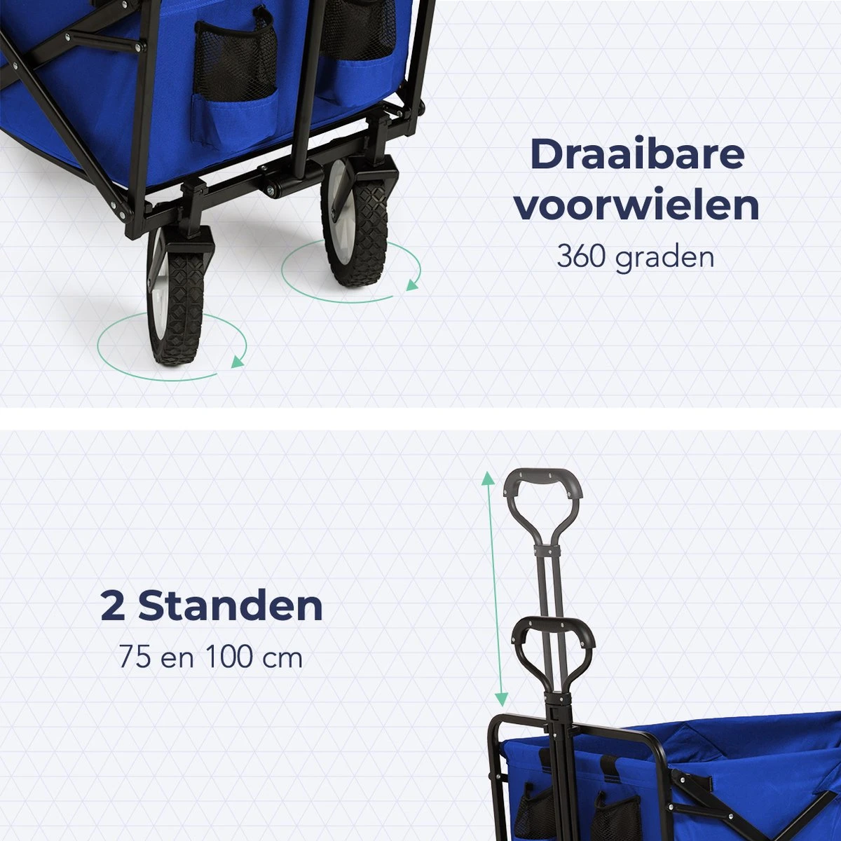 LifeGoods Bolderkar - Opvouwbaar - Draaibare Wielen - 2 Standen - 70KG Draagkracht - Blauw 6 LifeGoods Bolderkar - Opvouwbaar - Draaibare Wielen - 2 Standen - 70KG Draagkracht - Blauw - Afbeelding 4