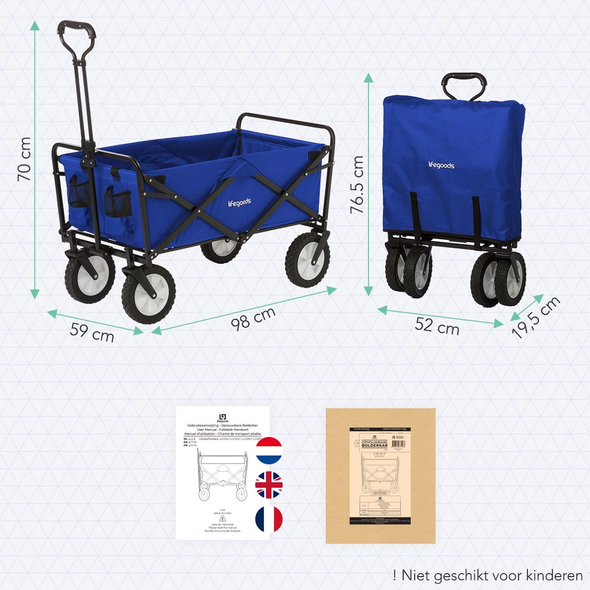 LifeGoods Bolderkar - Opvouwbaar - Draaibare Wielen - 2 Standen - 70KG Draagkracht - Blauw 11 LifeGoods Bolderkar - Opvouwbaar - Draaibare Wielen - 2 Standen - 70KG Draagkracht - Blauw - Afbeelding 9