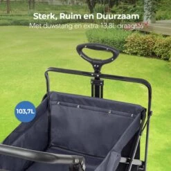 LifeGoods Bolderkar - Opvouwbaar - Tot 120KG - 103L - Extra Draagtas En Duwstang - Wasbaar Polyester - 98x45cm - Zwart/Grijs -Buiten Kamperen 1200x1200 782