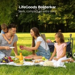 LifeGoods Bolderkar - Opvouwbaar - Tot 120KG - 103L - Extra Draagtas En Duwstang - Wasbaar Polyester - 98x45cm - Zwart/Grijs -Buiten Kamperen 1200x1200 783