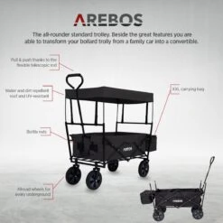 AREBOS Handwagen Vouwbare Dak Handwagen Vouwbare Trolley Uitrustingswagen Zwart -Buiten Kamperen 1200x1200 796
