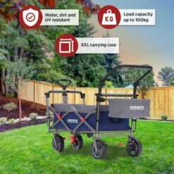 AREBOS Premium Steekwagen Met Dak Opvouwbare Tuinkar Handkar Bolderkar Blauw / Grijs -Buiten Kamperen 1200x1200 818