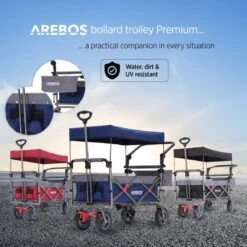 AREBOS Premium Steekwagen Met Dak Opvouwbare Tuinkar Handkar Bolderkar Blauw / Grijs -Buiten Kamperen 1200x1200 821