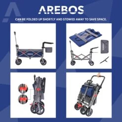 AREBOS Premium Steekwagen Met Dak Opvouwbare Tuinkar Handkar Bolderkar Blauw / Grijs -Buiten Kamperen 1200x1200 822