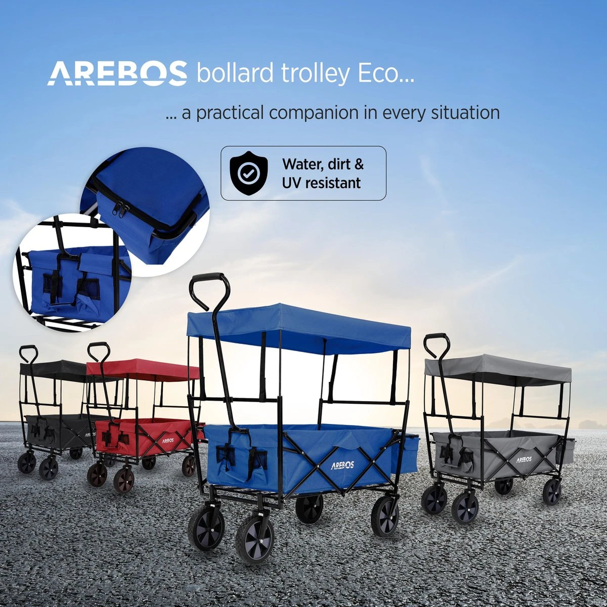 AREBOS Handwagen Vouwbare Dak Handwagen Vouwbare Trolley Uitrustingswagen Blauw 6 AREBOS Handwagen Vouwbare Dak Handwagen Vouwbare Trolley Uitrustingswagen Blauw - Afbeelding 4