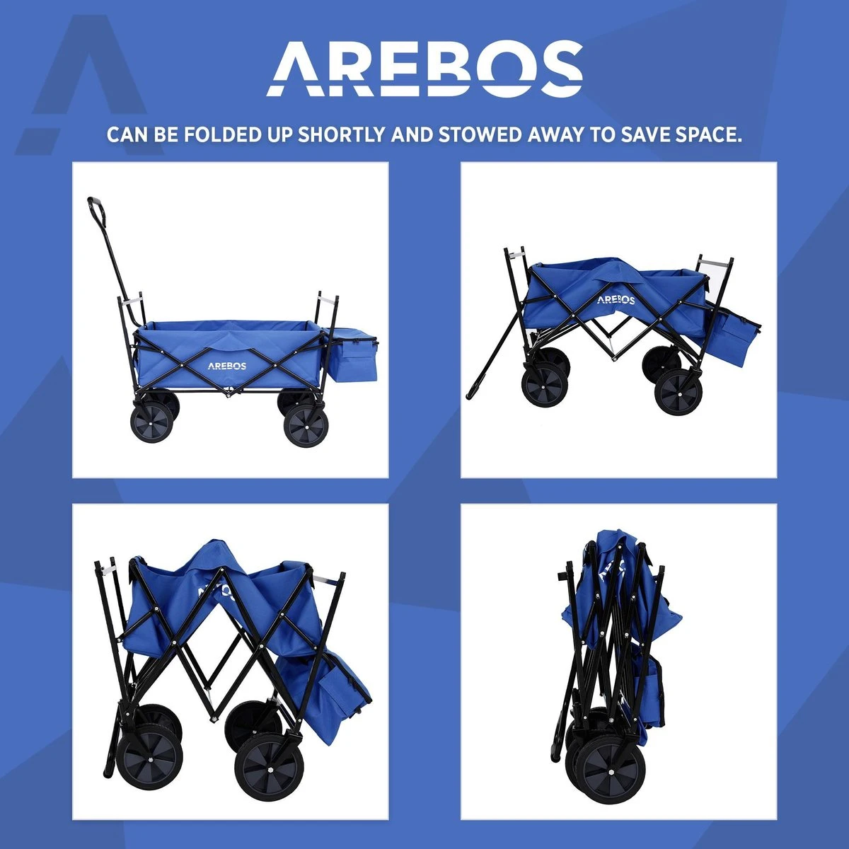 AREBOS Handwagen Vouwbare Dak Handwagen Vouwbare Trolley Uitrustingswagen Blauw 9 AREBOS Handwagen Vouwbare Dak Handwagen Vouwbare Trolley Uitrustingswagen Blauw - Afbeelding 7