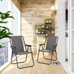 Relaxdays Campingstoel Inklapbaar Set Van 2 - Klapstoel 100 Kg - Visstoel Met Armleuningen - Grijs -Buiten Kamperen 1200x1200 851