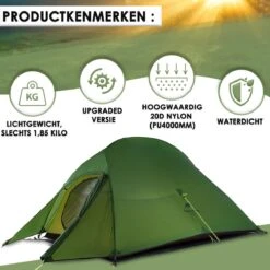 Cloud Up 3 Upgraded - Naturehike® - Tent 3 Persoons - Lichtgewicht Tent - Incl. Grondzeil - 20D 4000MM - Outdoor Kampeertent - Waterdicht - Hiking & Wandelen -Buiten Kamperen 1200x1200 87