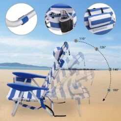 Naqsh Store Strandstoel Met Hoofdkussen, Aluminium, Draagbare Vouwstoel, Campingstoel, Opvouwbaar En Verstelbaar, Zoals Een Rugzak Draagbaar, Buitenstoel, Blauw En Wit Gestreept GCB62BU -Buiten Kamperen 1200x1200 877
