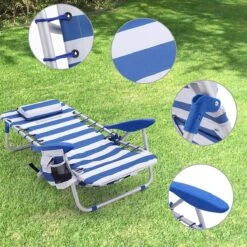 Naqsh Store Strandstoel Met Hoofdkussen, Aluminium, Draagbare Vouwstoel, Campingstoel, Opvouwbaar En Verstelbaar, Zoals Een Rugzak Draagbaar, Buitenstoel, Blauw En Wit Gestreept GCB62BU -Buiten Kamperen 1200x1200 878