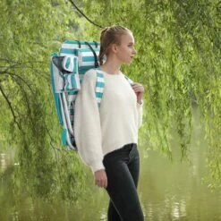 Strandstoel Met Afneembare Hoofdsteun, Draagbare Klapstoel, Campingstoel, Rugleuning Tot 180° Verstelbaar, Met Bekerhouder En Zijvak, Groene En Witte Strepen GCB62JW -Buiten Kamperen 1200x1200 880