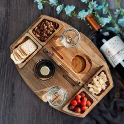 Merkloos Houten Outdoor Wijntafel Draagbare Houten Picknicktafel Mini Campingtafels Met Wijnglas Houder Voor Tuin Outdoor Camping Picknick Strand - Plataan Hout - Wijn -Buiten Kamperen 1200x1200 912