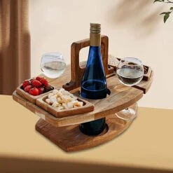 Merkloos Houten Outdoor Wijntafel Draagbare Houten Picknicktafel Mini Campingtafels Met Wijnglas Houder Voor Tuin Outdoor Camping Picknick Strand - Plataan Hout - Wijn -Buiten Kamperen 1200x1200 913