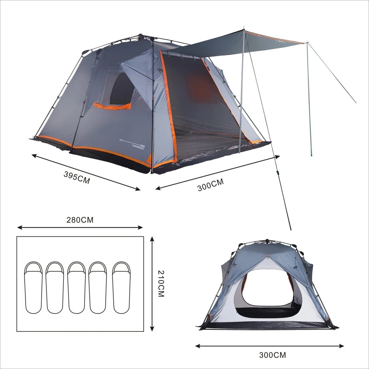 Where Tomorrow Gezinstent Met Zonnendak 300X395X200 Cm- Grijs - 5 Persoons 7 Where Tomorrow Gezinstent Met Zonnendak 300X395X200 Cm- Grijs - 5 Persoons - Afbeelding 5