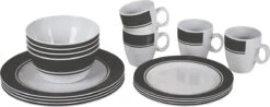 Buiten Kamperen 25 Bo-Camp - Servies - Classic - 16-Delig - Wit/Grijs